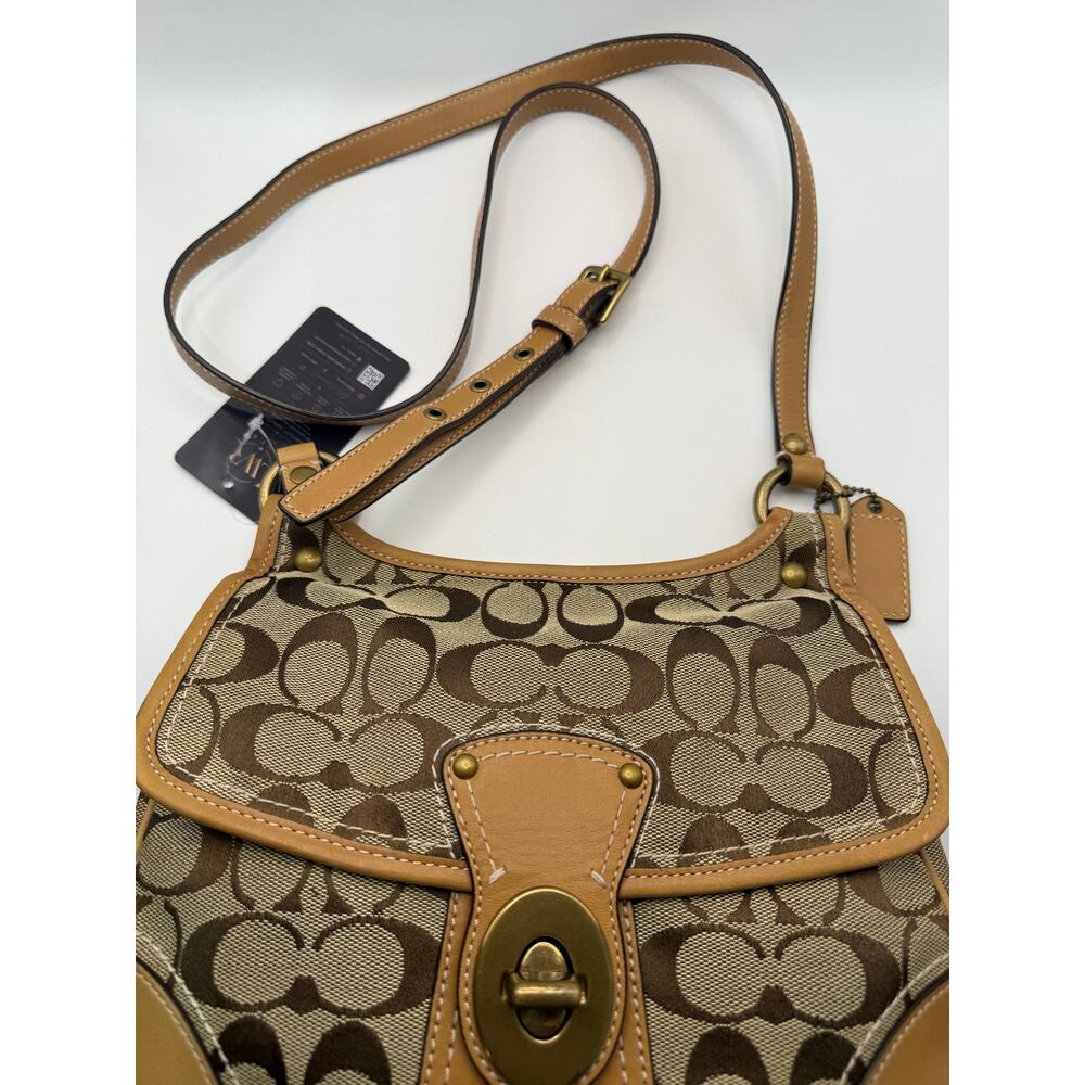 Coach Signature Canvas Shoulder Bag – Khaki/Tan | Turn-Lock Flap - Picture 7 of 9